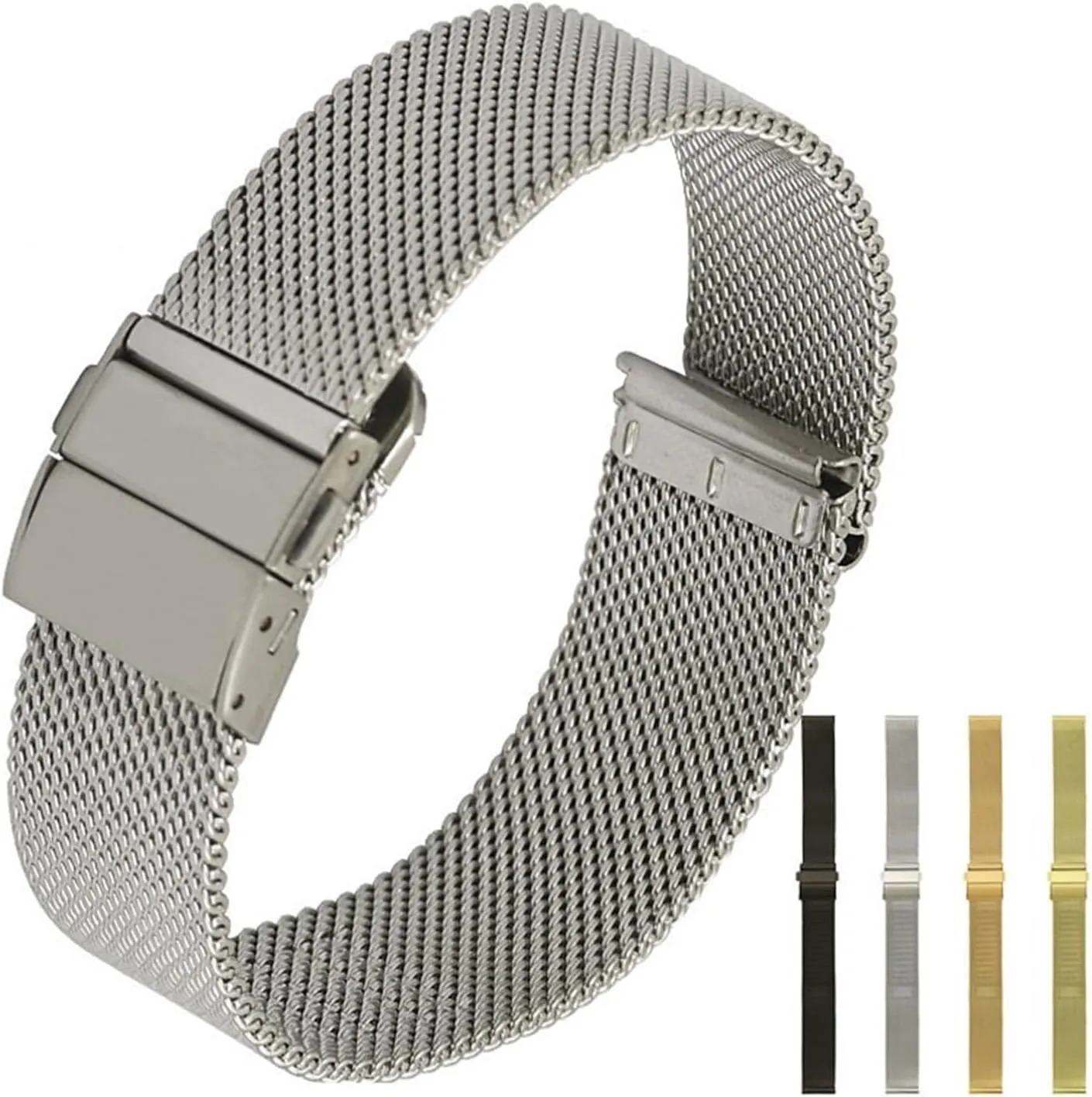 HMFang Mesh Watch Strap 16mm 18mmm 20mm 22mm Stainless Steel Replacement Watch Band Loop Meshed Strap Wristband With Quick Release Bars