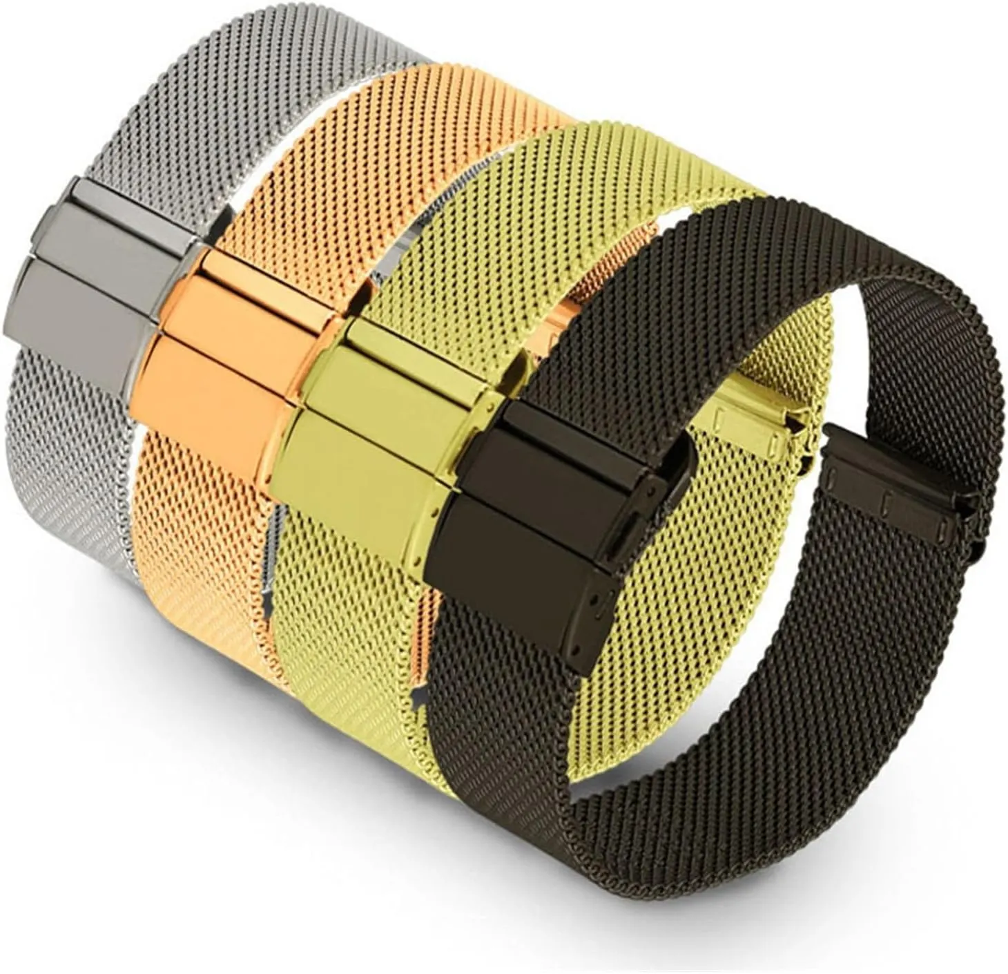 HMFang Mesh Watch Strap 16mm 18mmm 20mm 22mm Stainless Steel Replacement Watch Band Loop Meshed Strap Wristband With Quick Release Bars