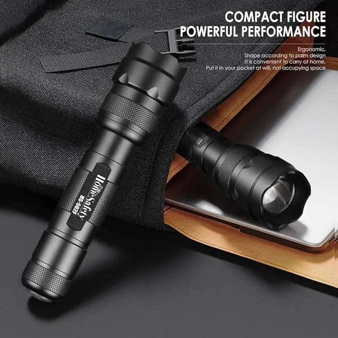 Home Safety 502F Small Tactical Flashlight with Holster, Single Mode Zoomable Pocket LED Flashlight High Lumen Duty Flash light, IPX65 Waterproof, EDC Flashlight for Camping, Hiking, Emergency