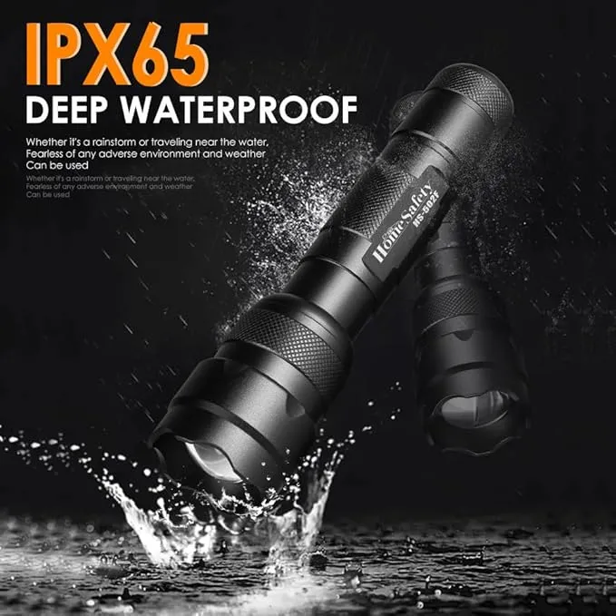 Home Safety 502F Small Tactical Flashlight with Holster, Single Mode Zoomable Pocket LED Flashlight High Lumen Duty Flash light, IPX65 Waterproof, EDC Flashlight for Camping, Hiking, Emergency