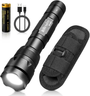Home Safety 502F Small Tactical Flashlight with Holster, Single Mode Zoomable Pocket LED Flashlight High Lumen Duty Flash light, IPX65 Waterproof, EDC Flashlight for Camping, Hiking, Emergency