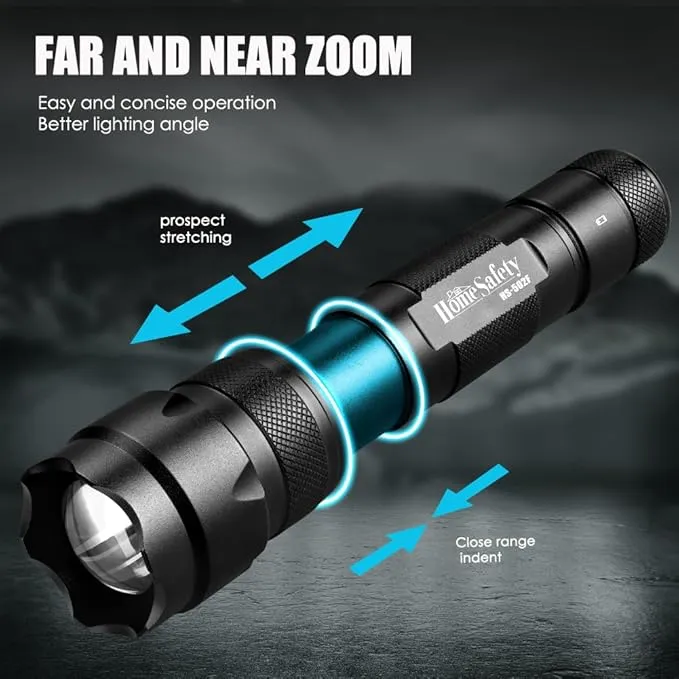 Home Safety 502F Small Tactical Flashlight with Holster, Single Mode Zoomable Pocket LED Flashlight High Lumen Duty Flash light, IPX65 Waterproof, EDC Flashlight for Camping, Hiking, Emergency