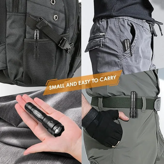 Home Safety 502F Small Tactical Flashlight with Holster, Single Mode Zoomable Pocket LED Flashlight High Lumen Duty Flash light, IPX65 Waterproof, EDC Flashlight for Camping, Hiking, Emergency