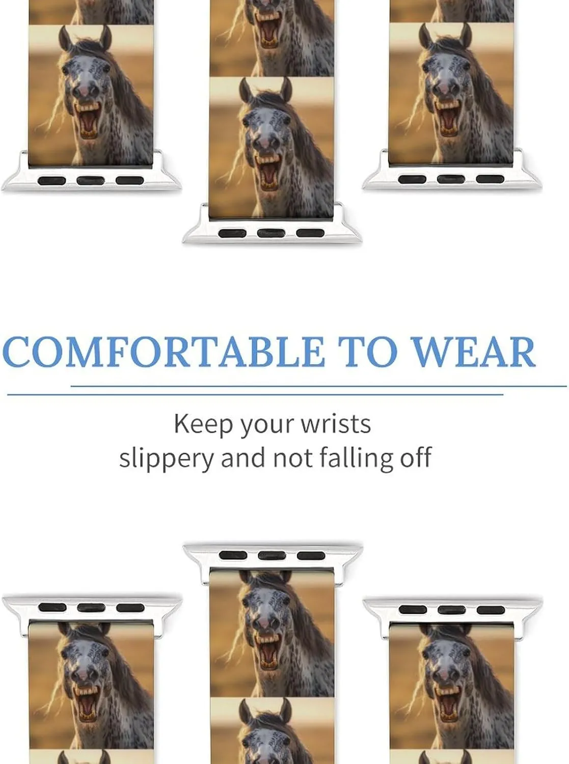 Horse Funny Adjustable Silicone Watchband Compatible with IWatch Classic Soft Sports Watch Strap for Men Women