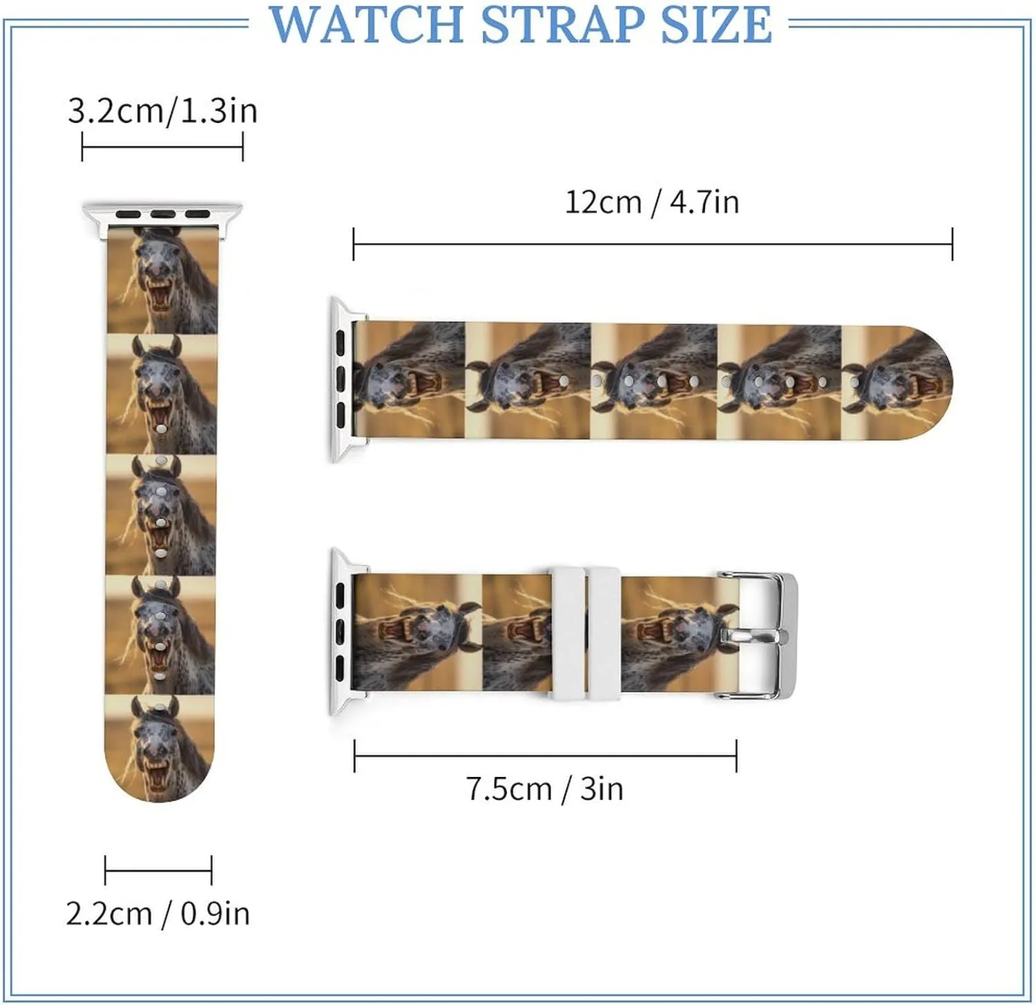 Horse Funny Adjustable Silicone Watchband Compatible with IWatch Classic Soft Sports Watch Strap for Men Women