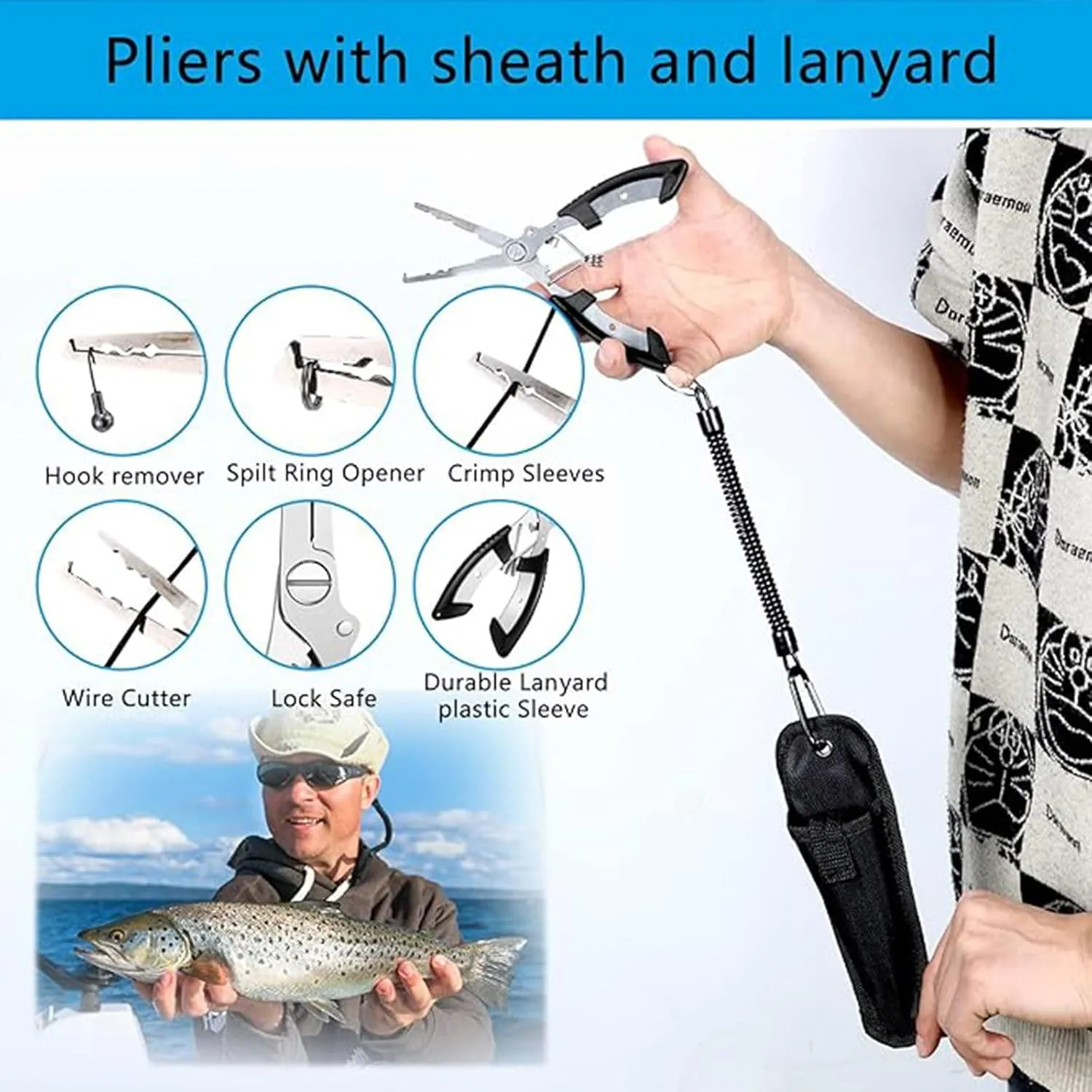 Hungdao 7 Pcs Fishing Tool Kit Backpack Pliers Kit Fishing Gear Fish Hook Remover Digital Scale Gripper Sheath Lanyards Fish Hook Separator