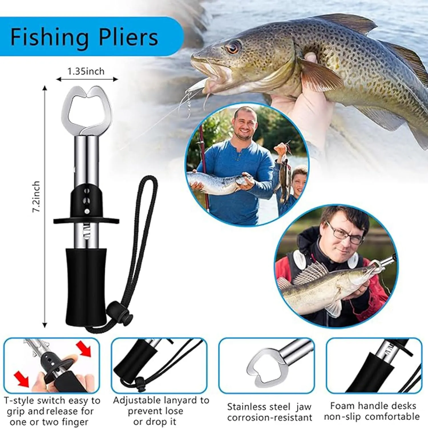 Hungdao 7 Pcs Fishing Tool Kit Backpack Pliers Kit Fishing Gear Fish Hook Remover Digital Scale Gripper Sheath Lanyards Fish Hook Separator