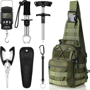 Hungdao 7 Pcs Fishing Tool Kit Fishing Gear Backpack Pliers and Equipment Include Hook Remover Backpack Pliers Kit Scale Gripper Weigh Separator