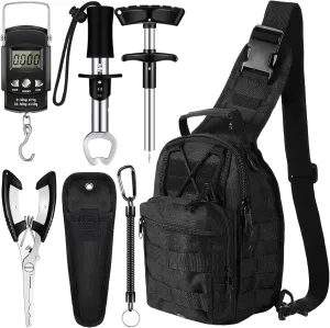 Hungdao 7 Pcs Fishing Tool Kit Fishing Gear Backpack Pliers and Equipment Include Hook Remover Backpack Pliers Kit Scale Gripper Weigh Separator