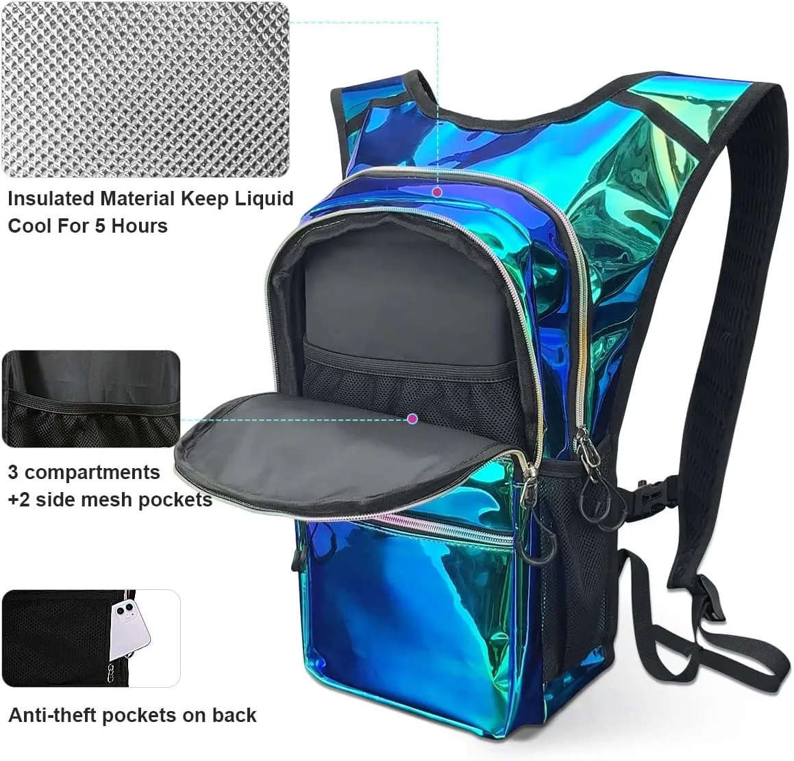Hydration Backpack Pack, Water Backpack 20L Capacities Included 2L Hydration Bladder, Festival Essential - Rave Hydration Pack Hydropack Hydro for Hiking, Running, Biking, Festival Gear