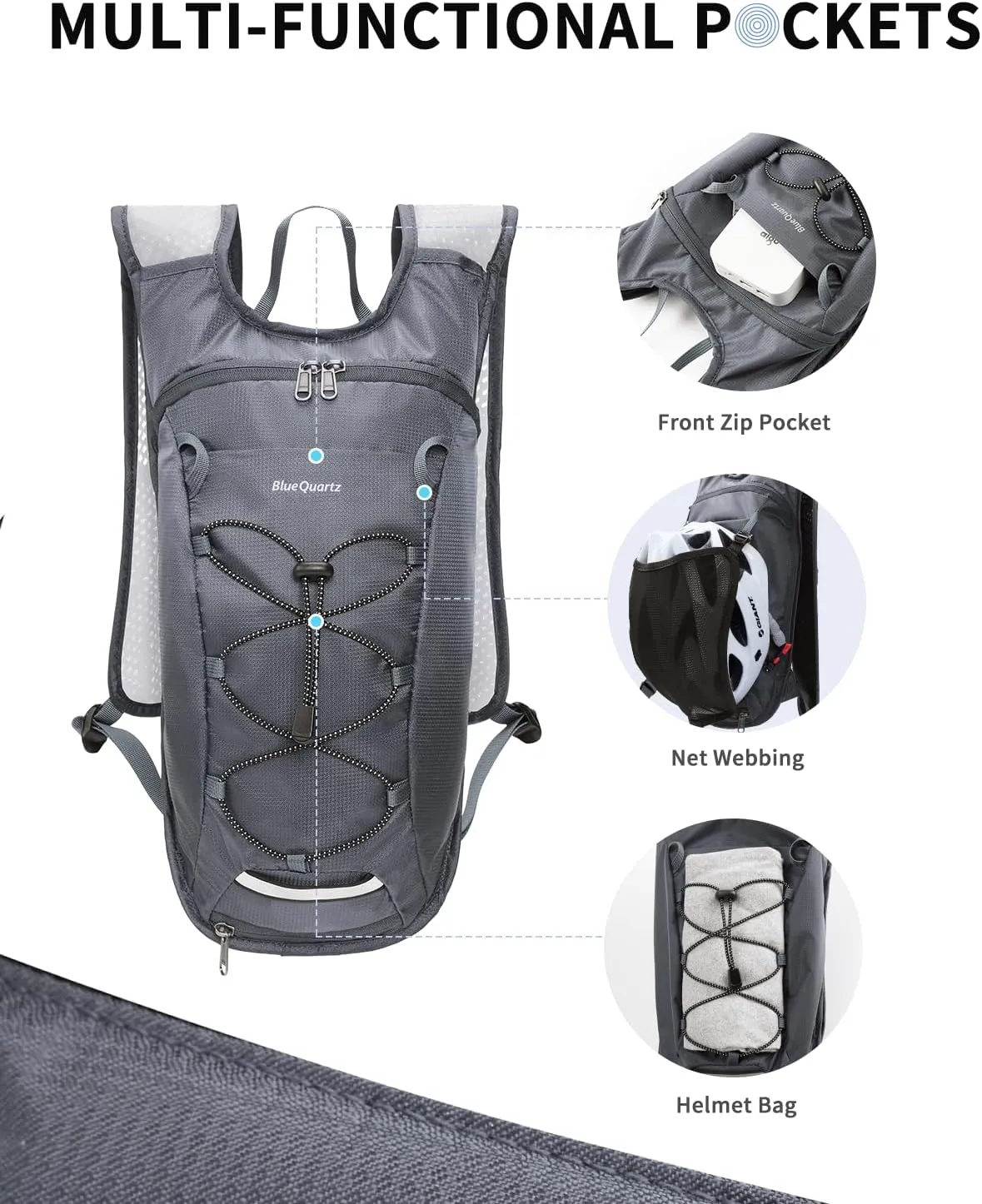Hydration Backpack with 2L Water Bladder, Hiking Water Backpack for Women Men, Lightweight Cycling Daypack with Phone Pocket & Helmet Net Bag, Hydration Pack for Biking, Running, Skiing