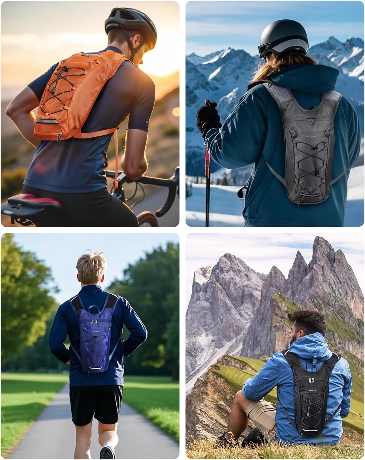 Hydration Backpack with 2L Water Bladder, Hiking Water Backpack for Women Men, Lightweight Cycling Daypack with Phone Pocket & Helmet Net Bag, Hydration Pack for Biking, Running, Skiing