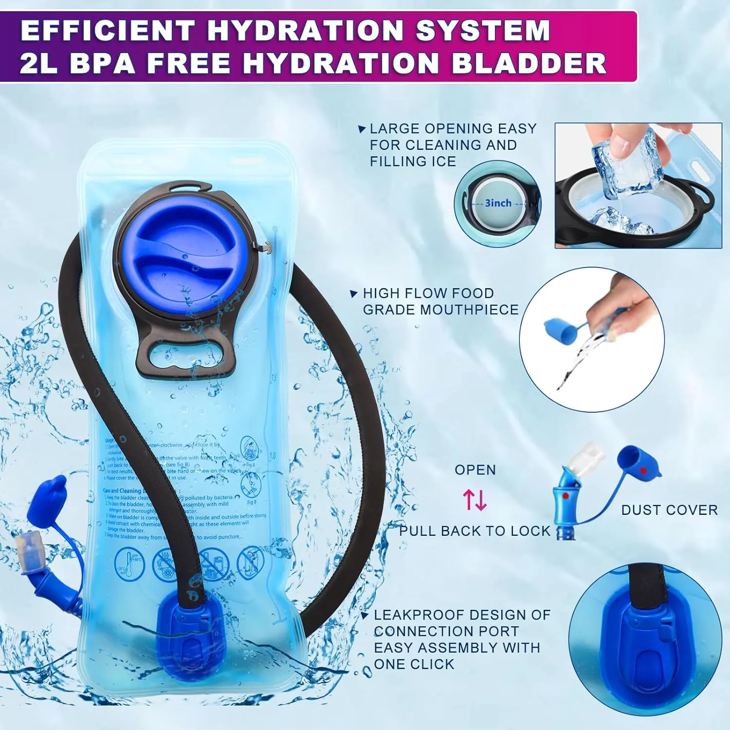 Hydration Backpack,Water Backpack with 2L Water Bladder,Festival Essential-Rave Hydration Pack,Lightweight Insulation Hydropack for Outdoor,Hiking,Running,Biking,Music Festival for Men Women