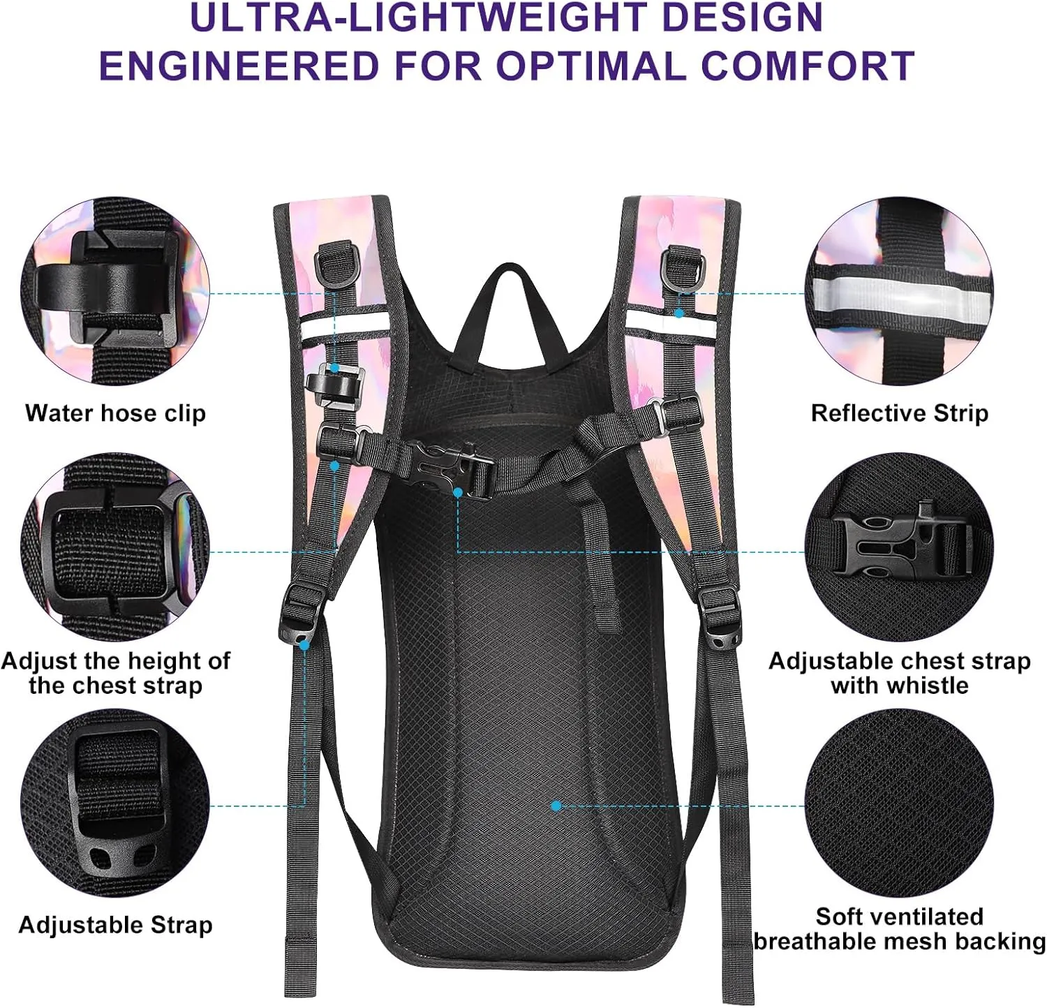 Hydration Backpack,Water Backpack with 2L Water Bladder,Festival Essential-Rave Hydration Pack,Lightweight Insulation Hydropack for Outdoor,Hiking,Running,Biking,Music Festival for Men Women