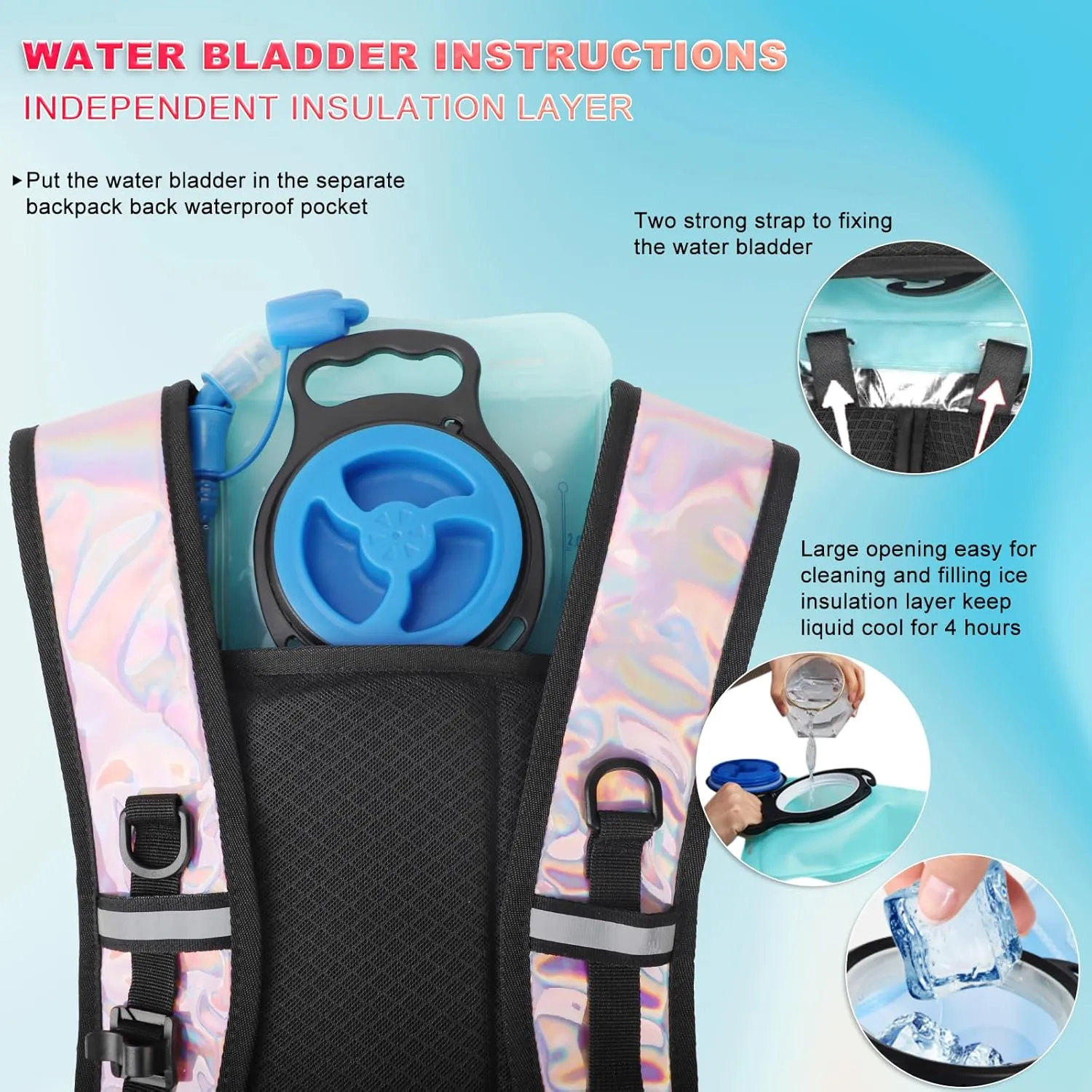 Hydration Backpack,Water Backpack with 2L Water Bladder,Festival Essential-Rave Hydration Pack,Lightweight Insulation Hydropack for Outdoor,Hiking,Running,Biking,Music Festival for Men Women