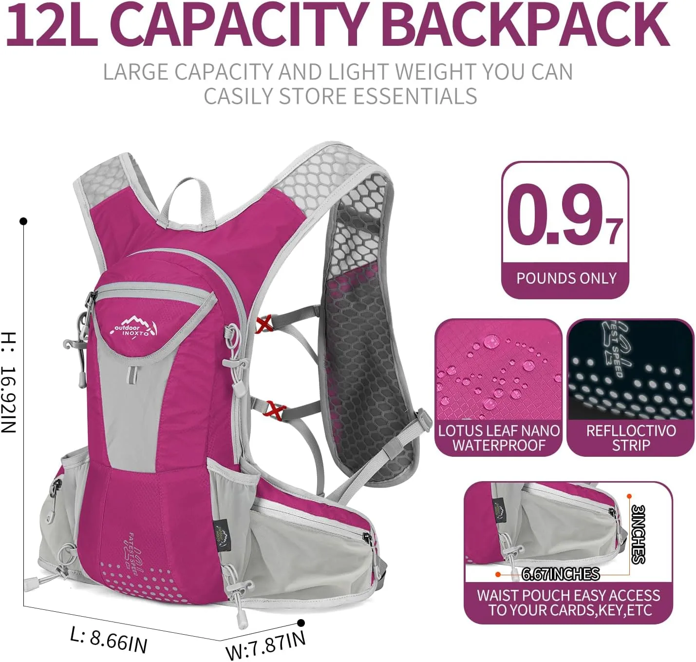 Hydration Pack Backpack, Lightweight Water Backpack with 2L Leakproof Hydration Bladder Daypack for Men Women,Running Hydration Vest for Outdoor Trail