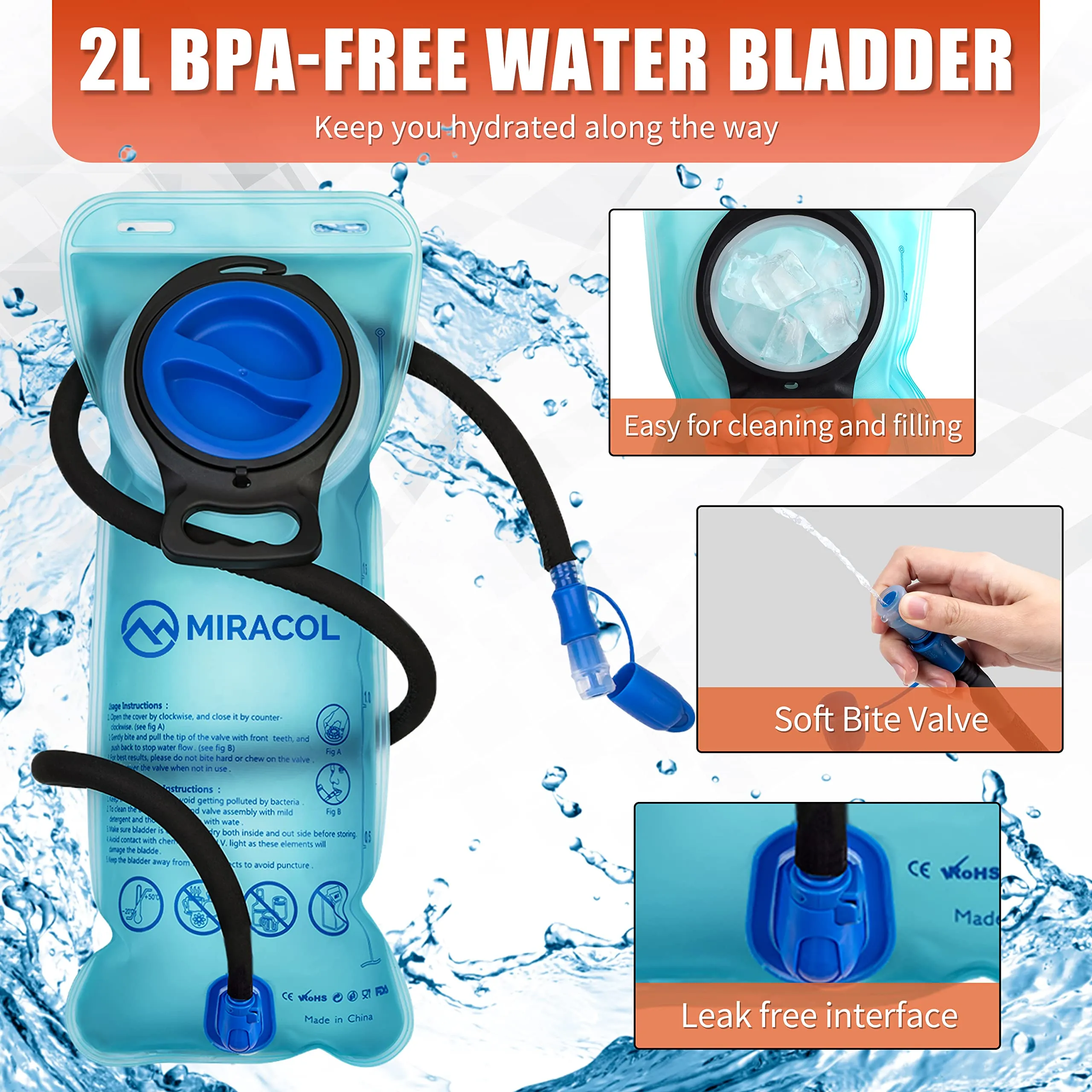 Hydration Pack Hiking Water Backpack - Miracol Hiking Backpack with 2L Bladder - Insulated Lightweight Hydration Backpack