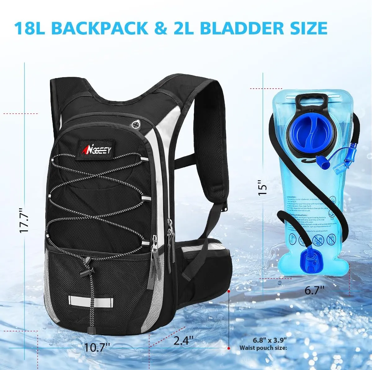 Hydration Pack, Insulated Hydration Backpack with 2L Hydration Bladder, Hiking Backpack for Men Women Kids, Water Backpack for Hiking, Running, Cycling, Camping