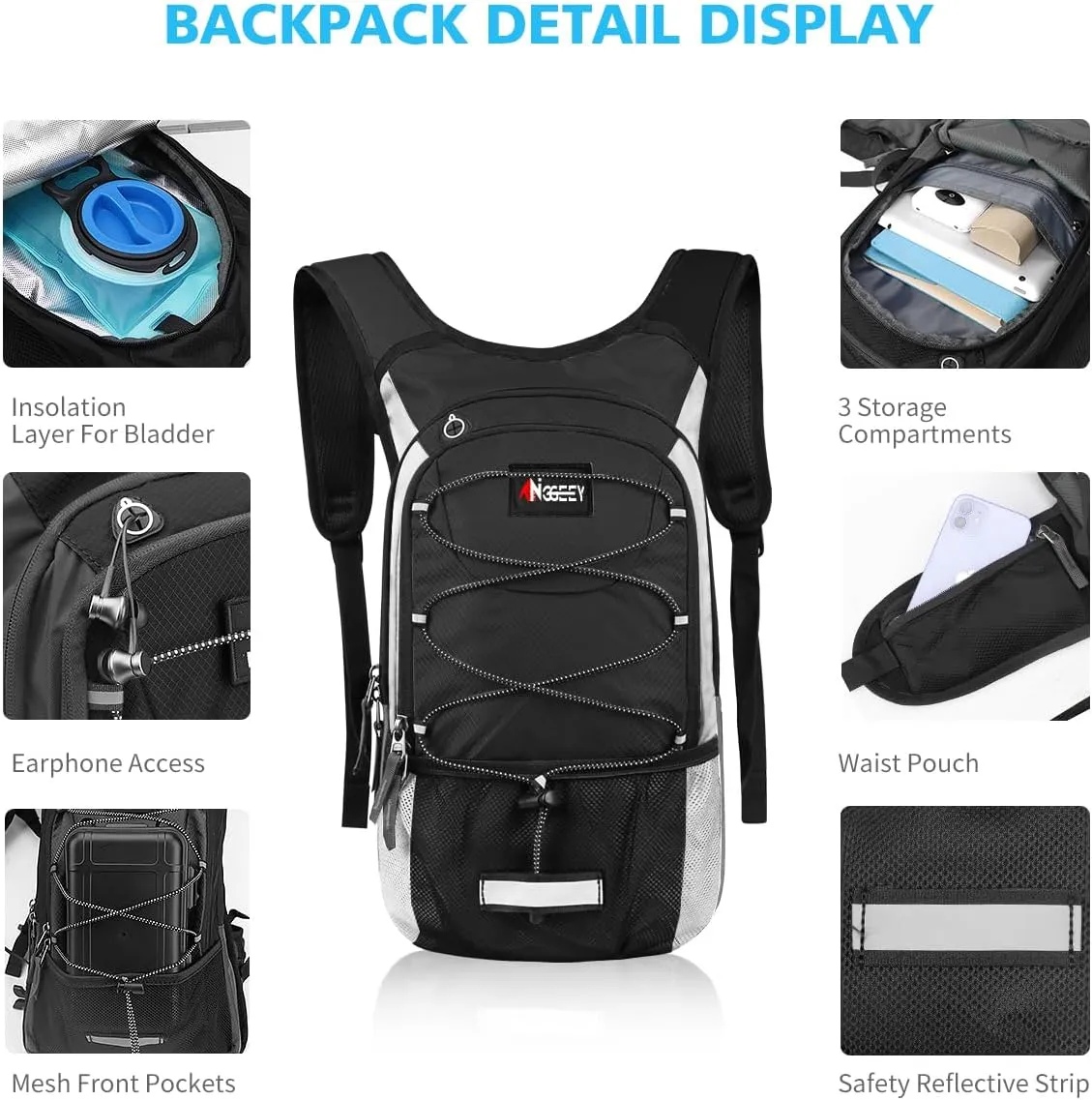 Hydration Pack, Insulated Hydration Backpack with 2L Hydration Bladder, Hiking Backpack for Men Women Kids, Water Backpack for Hiking, Running, Cycling, Camping
