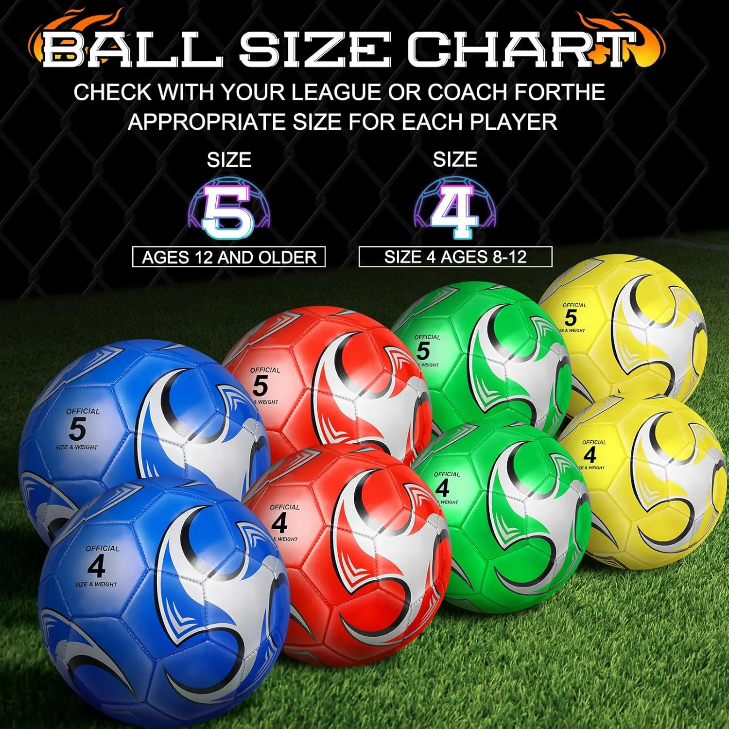 HyDren 4 Pcs Soccer Ball with Pump Official Size Indoor Outdoor Sports Football for Child Teens Adult Players Game Practice Training Sports Ball National Soccer Day Gift
