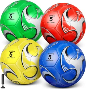 HyDren 4 Pcs Soccer Ball with Pump Official Size Indoor Outdoor Sports Football for Child Teens Adult Players Game Practice Training Sports Ball National Soccer Day Gift