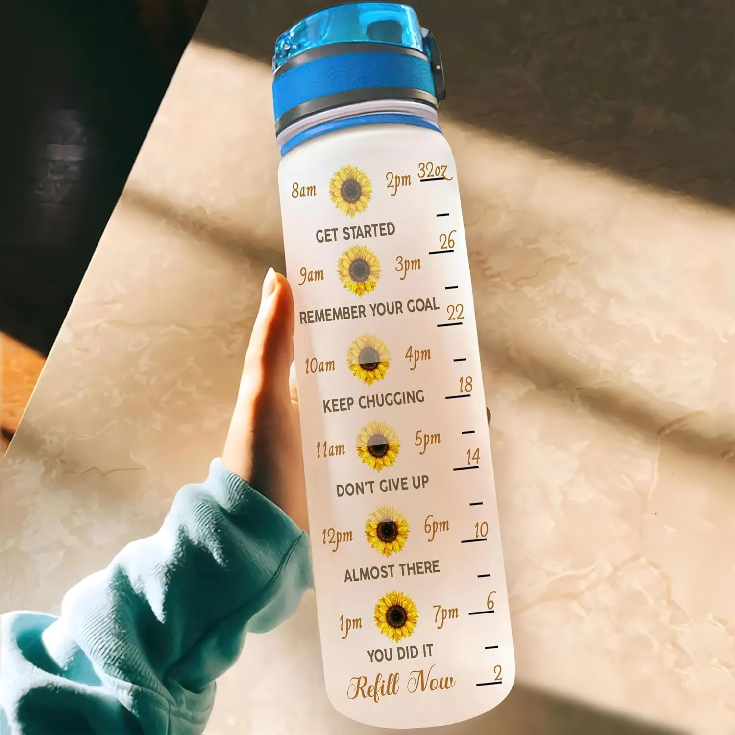 Hyturtle Personalized Elephant Water Bottle - 32oz Motivational Water Bottle with Leak-Proof Lid & Time Marker - Custom Name Gift for Elephant Lovers, Women & Sunflower Lover On Birthday Christmas
