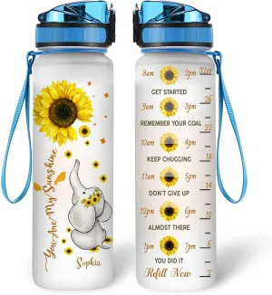 Hyturtle Personalized Elephant Water Bottle - 32oz Motivational Water Bottle with Leak-Proof Lid & Time Marker - Custom Name Gift for Elephant Lovers, Women & Sunflower Lover On Birthday Christmas