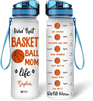 Hyturtle Personalized Mom Life Water Bottle - 32oz Motivational Water Bottle with Leak-Proof Lid & Time Marker - Basketball Custom Name Gift for Mom On Birthday Mother's Day Christmas