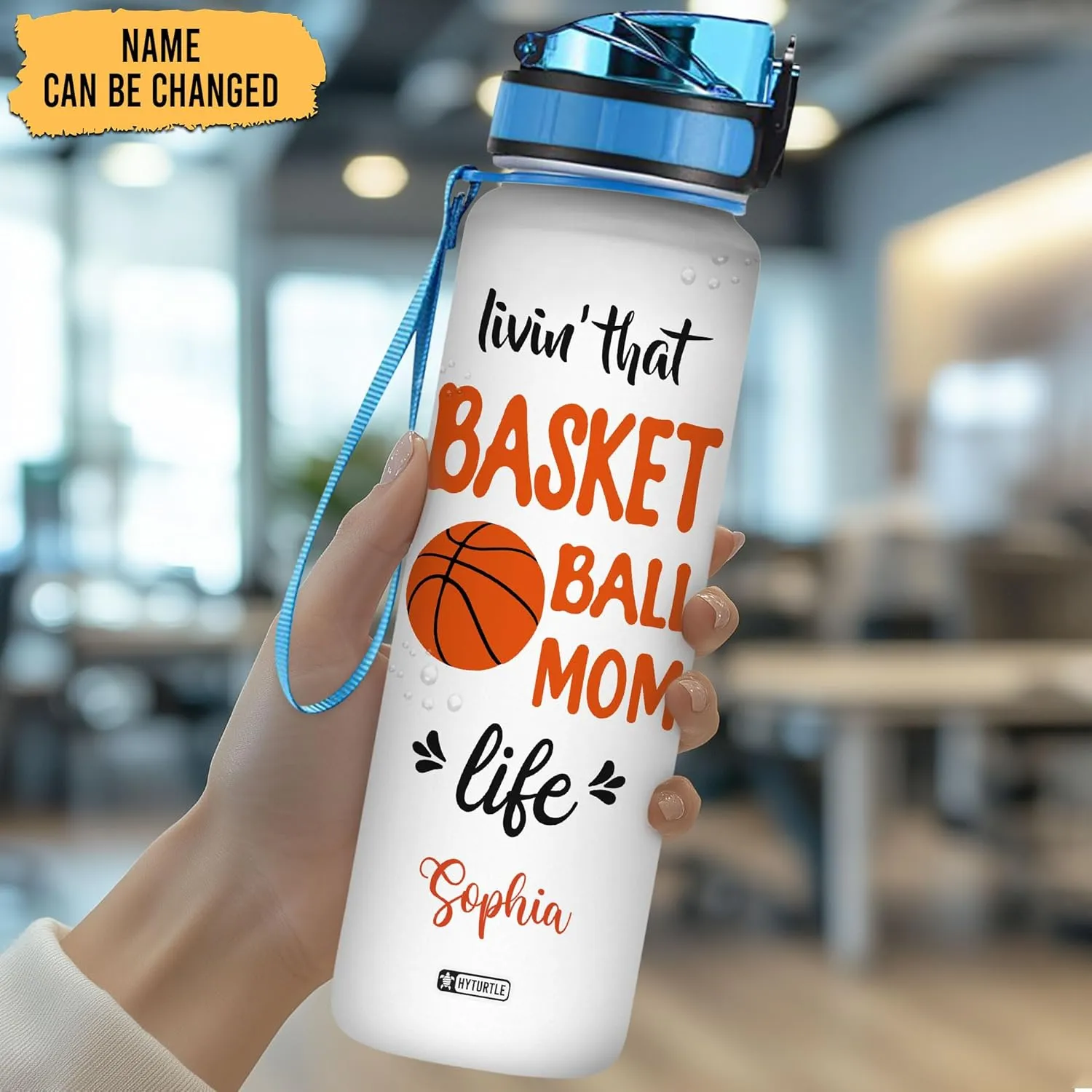 Hyturtle Personalized Mom Life Water Bottle - 32oz Motivational Water Bottle with Leak-Proof Lid & Time Marker - Basketball Custom Name Gift for Mom On Birthday Mother's Day Christmas