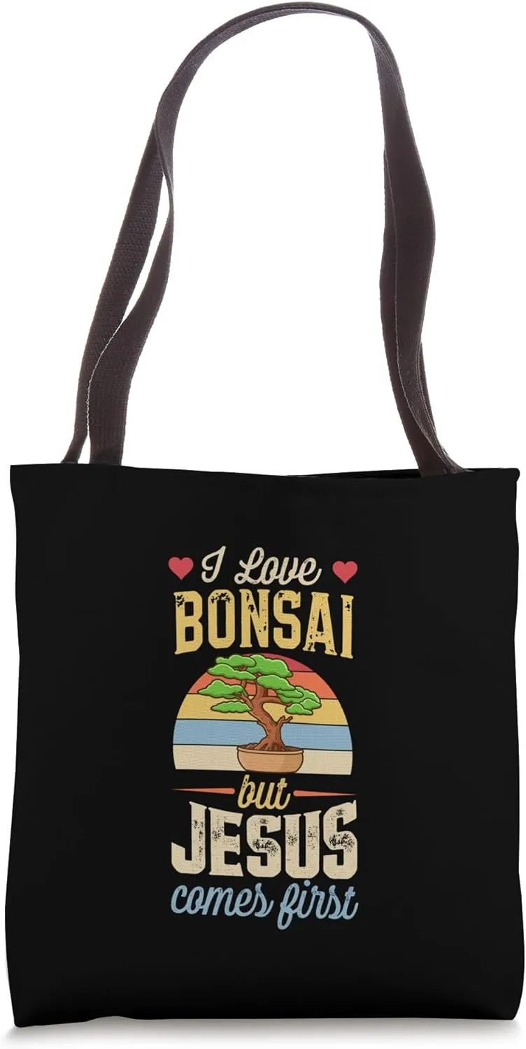 I Love Bonsai But Jesus Comes First Funny Christian Tote Bag