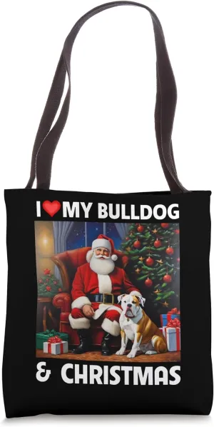 I Love My American Bulldog and Christmas Santa Clause Spirit Tote Bag
