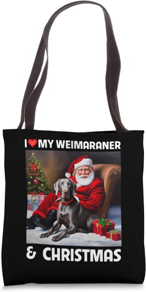 I Love My Weimaraner and Christmas Tree Santa Clause Dog Tote Bag