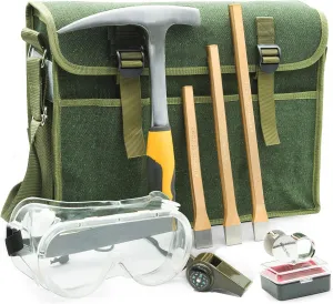 INCLY Rock hounding Geology Hammer Tool, 32oz Rock Pick Hammer, 3 PCS Digging Chisels Kit, Hounding Equipment Set with Musette Bag, Compass, Whistle for Gold Panning Gem Mining