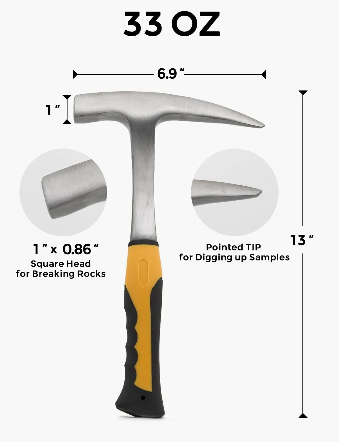 INCLY Rock hounding Geology Hammer Tool, 32oz Rock Pick Hammer, 3 PCS Digging Chisels Kit, Hounding Equipment Set with Musette Bag, Compass, Whistle for Gold Panning Gem Mining