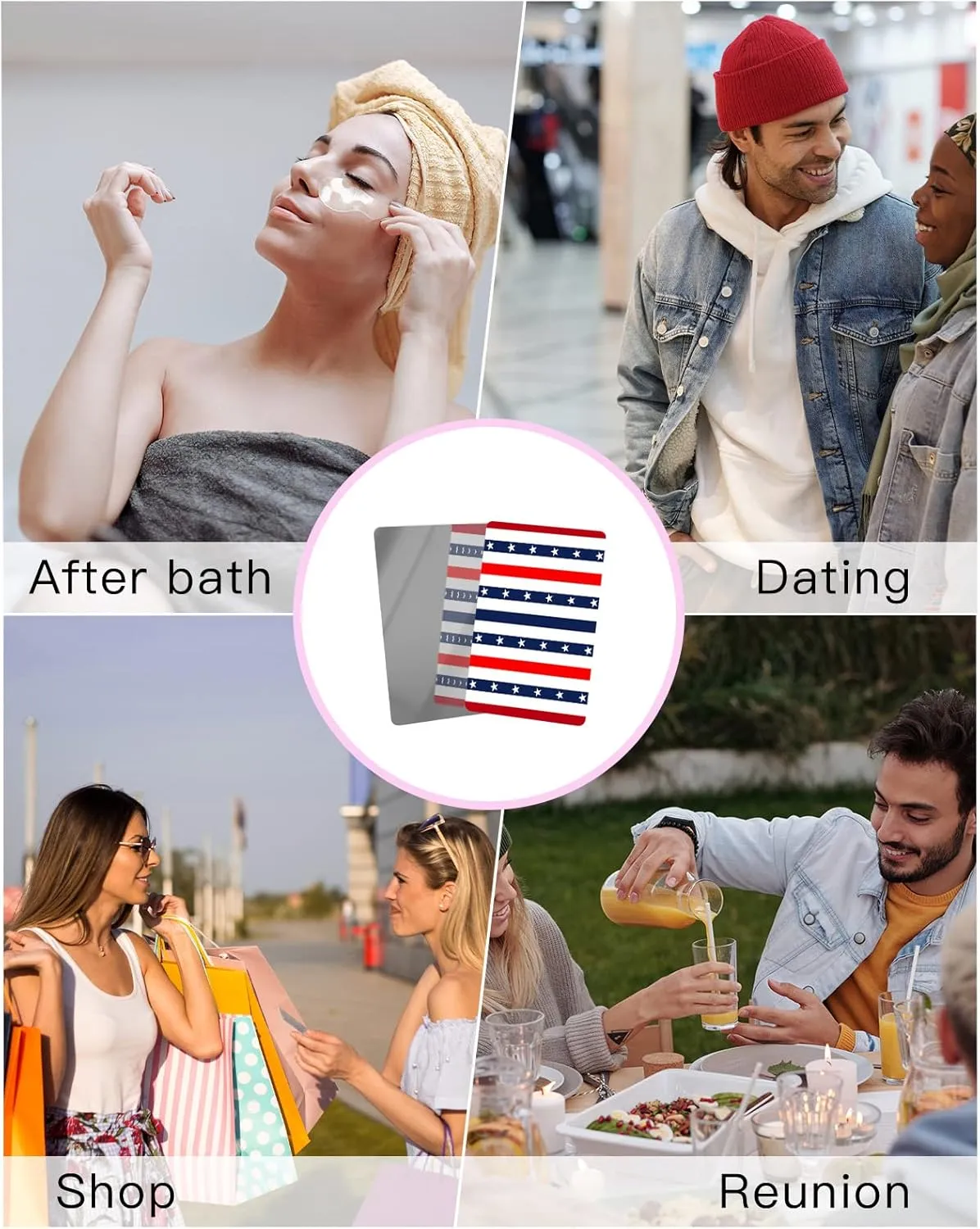 Independence Day Red Blue Star Small Compact Mirror for Purse, Independence Day Red Blue Star Travel Makeup Mirror for Women Men, Rectangular Handheld Compact Pocket Mirror 1 PCS