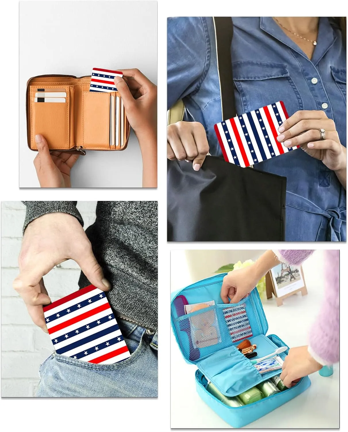Independence Day Red Blue Star Small Compact Mirror for Purse, Independence Day Red Blue Star Travel Makeup Mirror for Women Men, Rectangular Handheld Compact Pocket Mirror 1 PCS