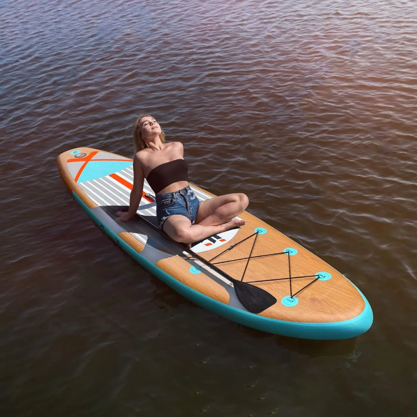 Inflatable Stand Up Paddle Board (6 Inches Thick), ISUP Package W/Premium SUP Accessories & Backpack, Non-Slip Deck,Fins, Adjustable Paddle, Leash, Hand Pump,Standing Boat for Youth & Adult