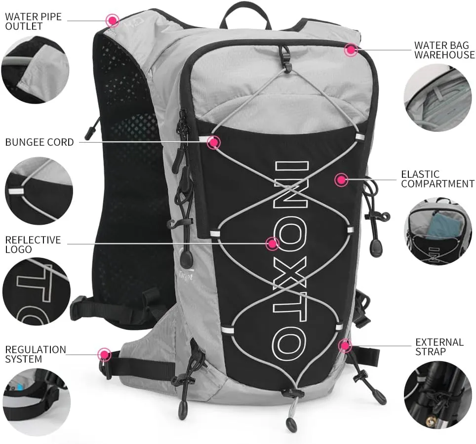 INOXTO Hydration Pack Backpack ，Water Backpack with 2L Leakproof Water Bladder, Running Hydration Vest for Man, Daypack for Cycling Motocross Climbing Trail Running