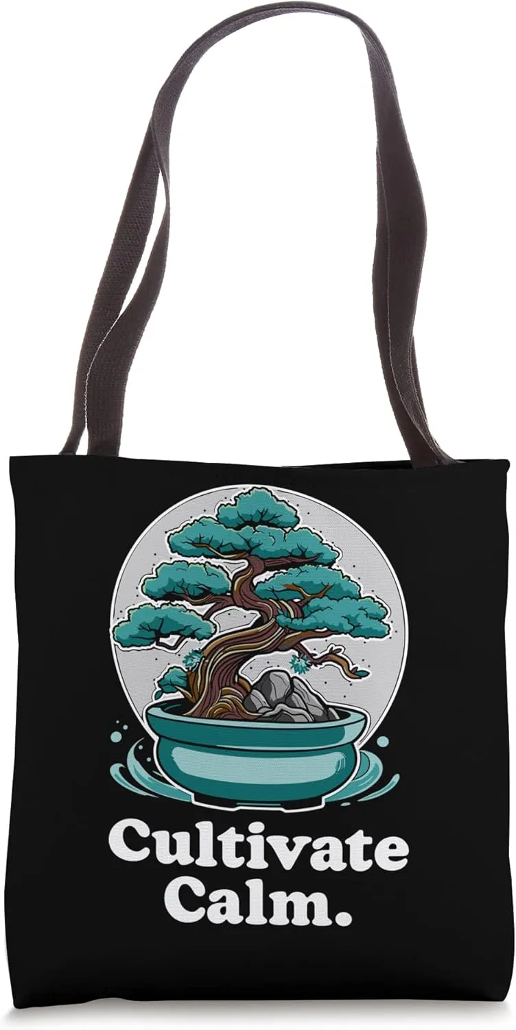 Inspirational Bonsai Mini Tree Art Cultivate Calm Zen Quote Tote Bag