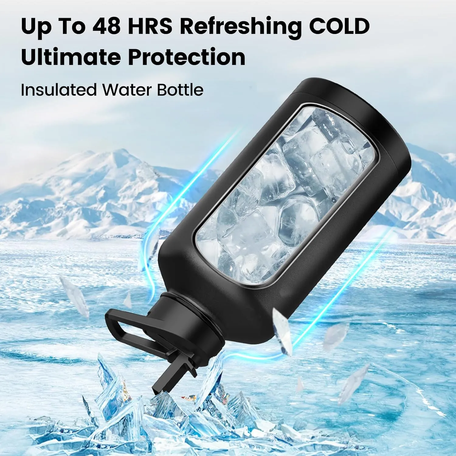 Insulated Water Bottle 128 oz, Triple Wall Vacuum Stainless Steel(Cold for 48 Hrs),Leak Proof & BPA-Free,One Gallon Water Bottle with Reflective Paracord & Flip Straw for Sports & Travel, Black