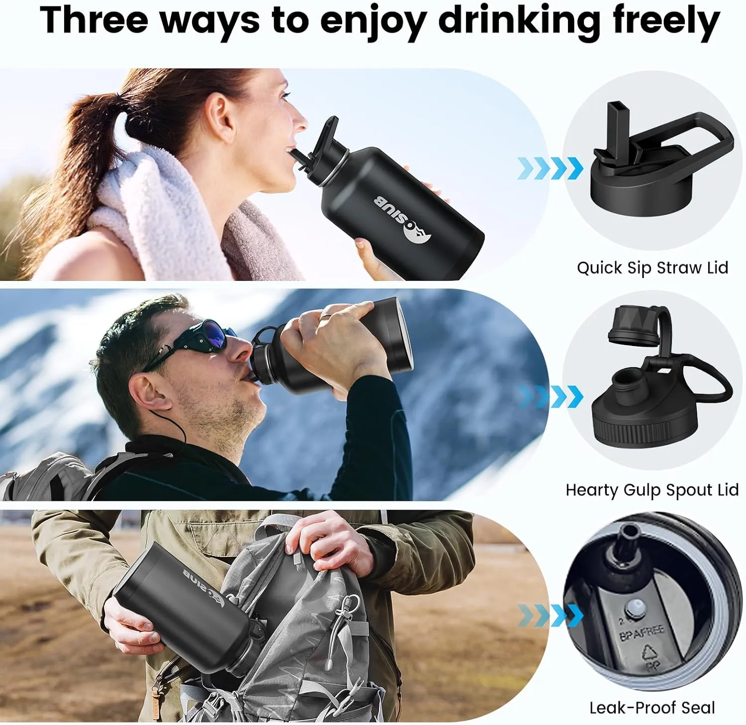 Insulated Water Bottle 128 oz, Triple Wall Vacuum Stainless Steel(Cold for 48 Hrs),Leak Proof & BPA-Free,One Gallon Water Bottle with Reflective Paracord & Flip Straw for Sports & Travel, Black