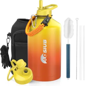 Insulated Water Bottle 128 oz, Triple Wall Vacuum Stainless Steel(Cold for 48 Hrs),Leak Proof & BPA-Free,One Gallon Water Bottle with Reflective Paracord & Flip Straw for Sports & Travel, Sunset