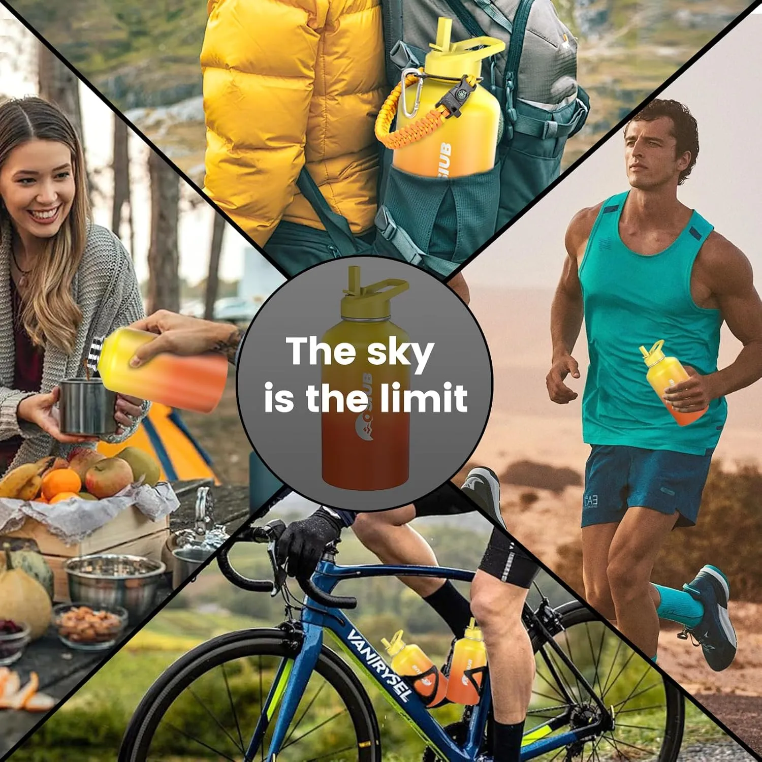 Insulated Water Bottle 128 oz, Triple Wall Vacuum Stainless Steel(Cold for 48 Hrs),Leak Proof & BPA-Free,One Gallon Water Bottle with Reflective Paracord & Flip Straw for Sports & Travel, Sunset