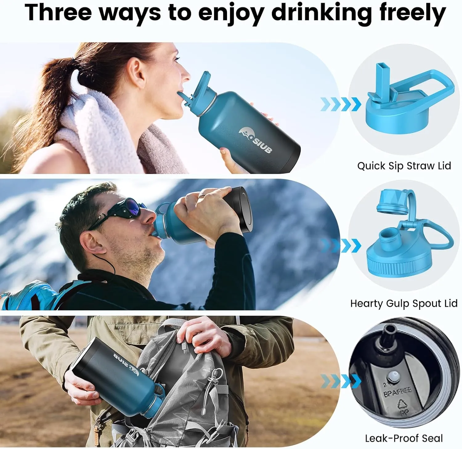 Insulated Water Bottle 64 oz, Triple Wall Vacuum Stainless Steel(Cold for 48 Hrs),Leak Proof & BPA-Free,Half Gallon Water Bottle with Reflective Paracord & Flip Straw for Sports & Travel, Indigo-Black