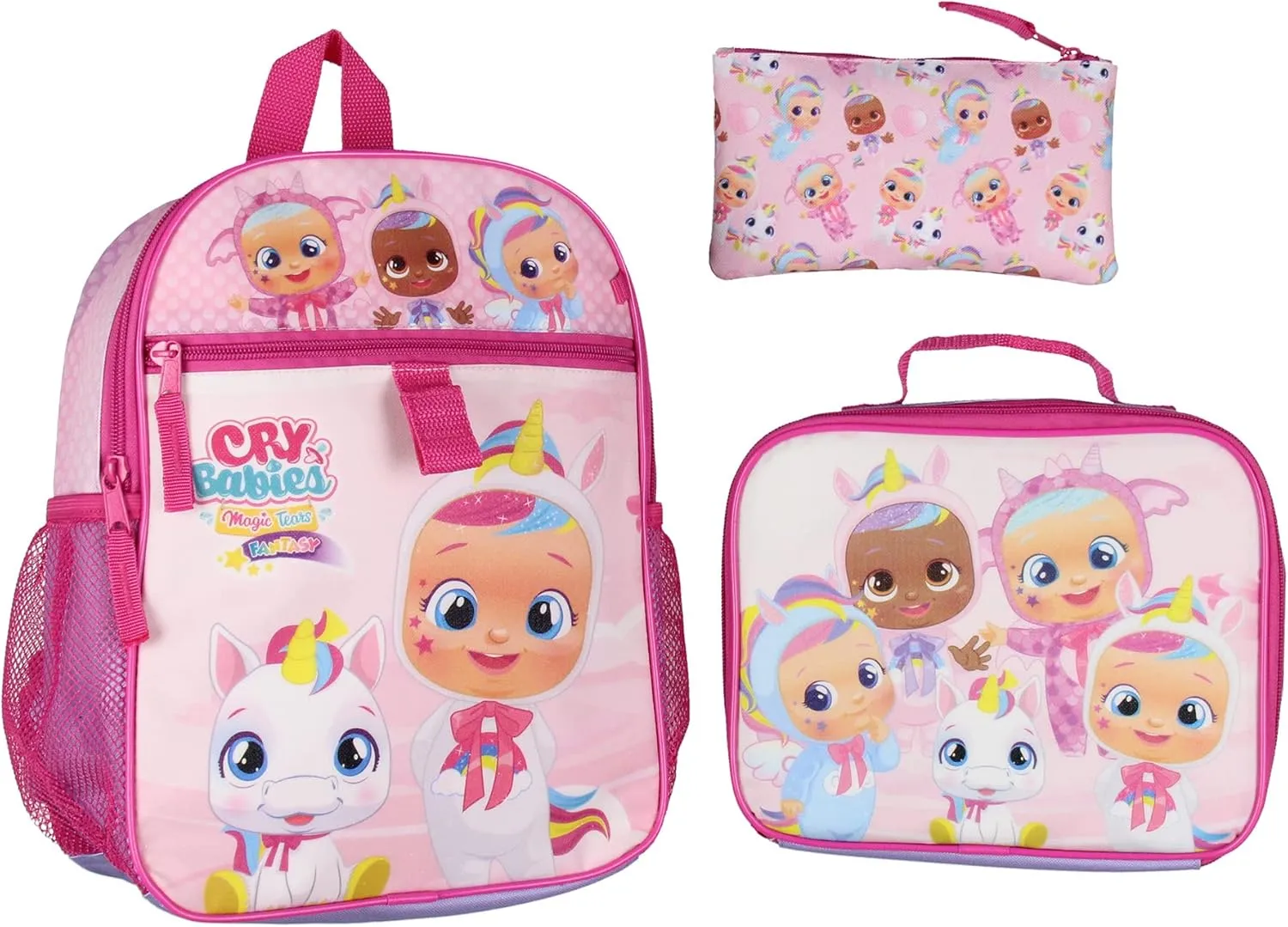 INTIMO Cry Babies Magic Tears Characters Unicorn 3 PC Backpack Lunchbox Pencil Pouch
