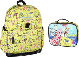 INTIMO Nickelodeon SpongeBob SquarePants Characters Patrick Star Sandy Cheeks Mr. Krabs Squidward 2 Pc Lunch Box Backpack Bag Set