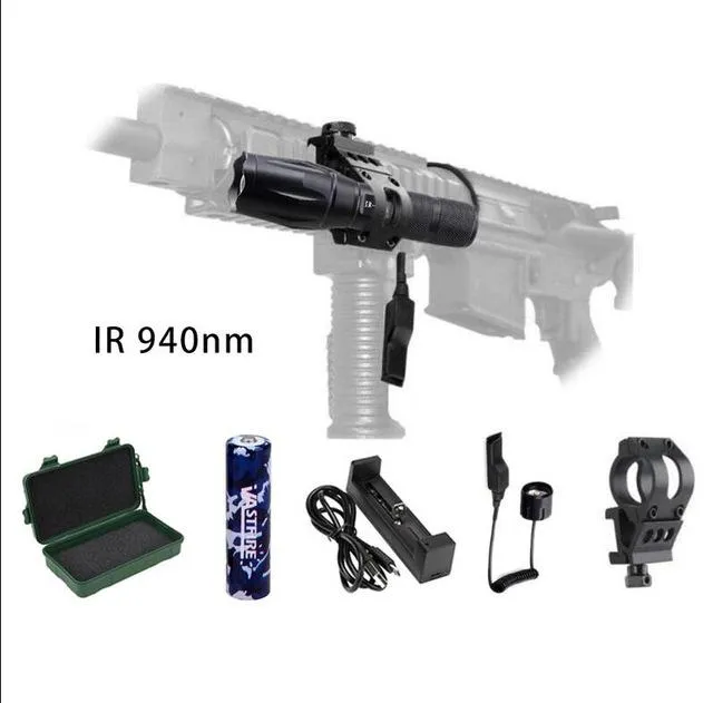 IR 940 nm Zoomable LED Hunting Light Night Vision Infrared Radiation flashlight Mount 18650 Battery Pressure Switch usb charger