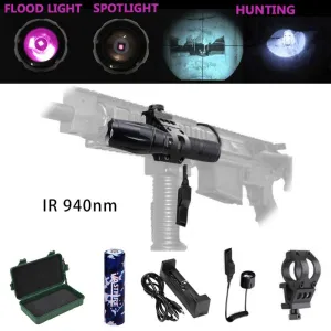 IR 940 nm Zoomable LED Hunting Light Night Vision Infrared Radiation flashlight Mount 18650 Battery Pressure Switch usb charger