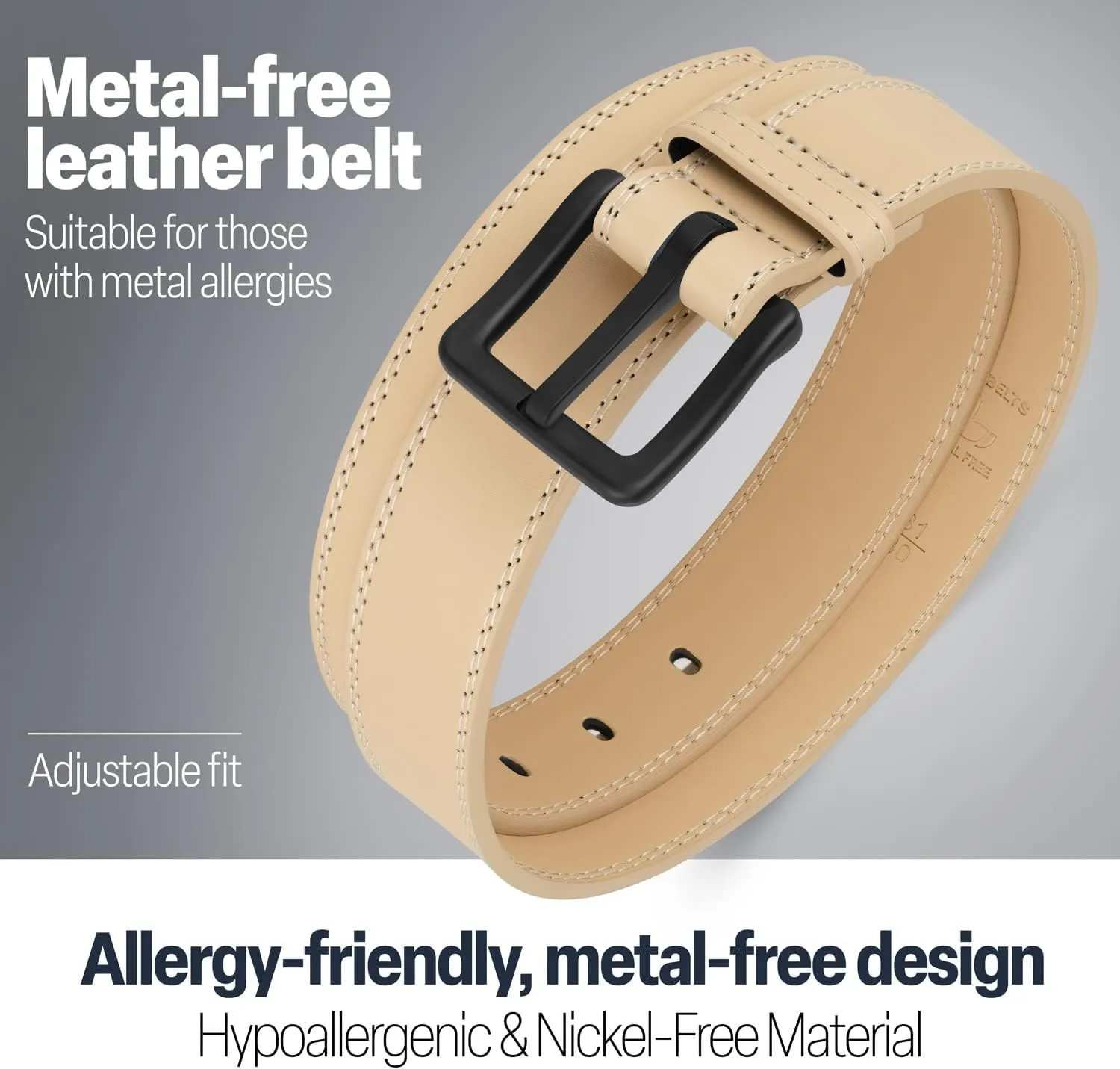 ITAY Metal Free Hypoallergenic Leather TSA Belt Strap, Sturdy Men's Adjustable Nickel Free Belt