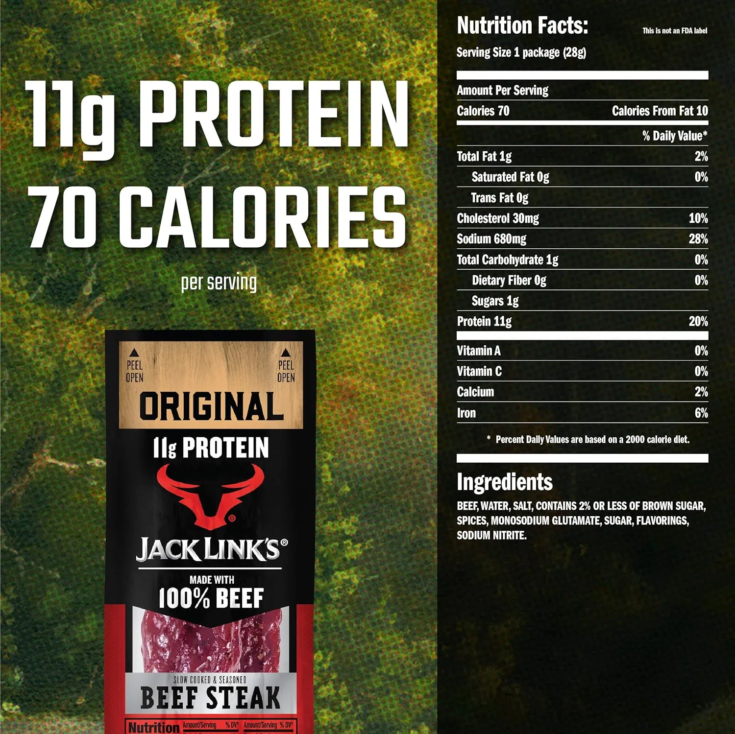 Jack Link's Beef Steak, Original - Protein Snacks, Meat Snack with 12g of Protein, Made with 100% Beef, Individually Wrapped Bulk Snack Pack, Keto Friendly - 1 Oz. (12 Count)